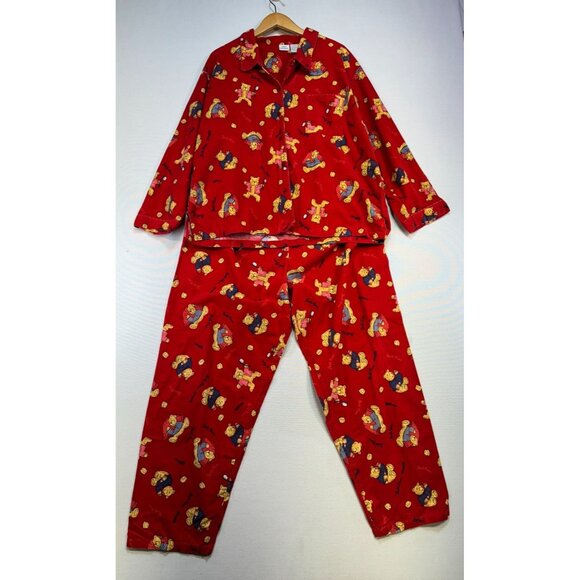 Simple Pleasures Womens Teddy Bear Flannel Pajama Set Size 2X Red Cozy - Picture 1 of 16